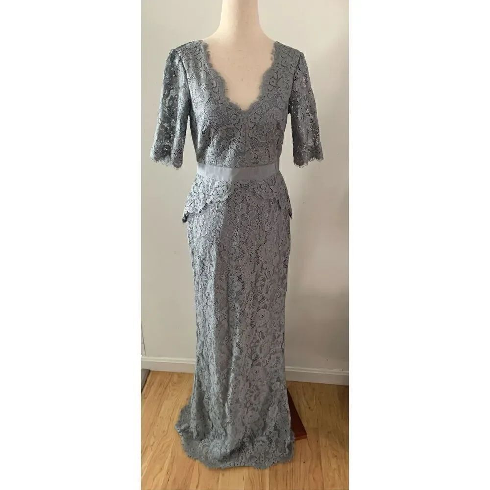 Adrianna Papell Lace Dress Gown Grey/Grayish Blue Mother of the Bride Size 2
